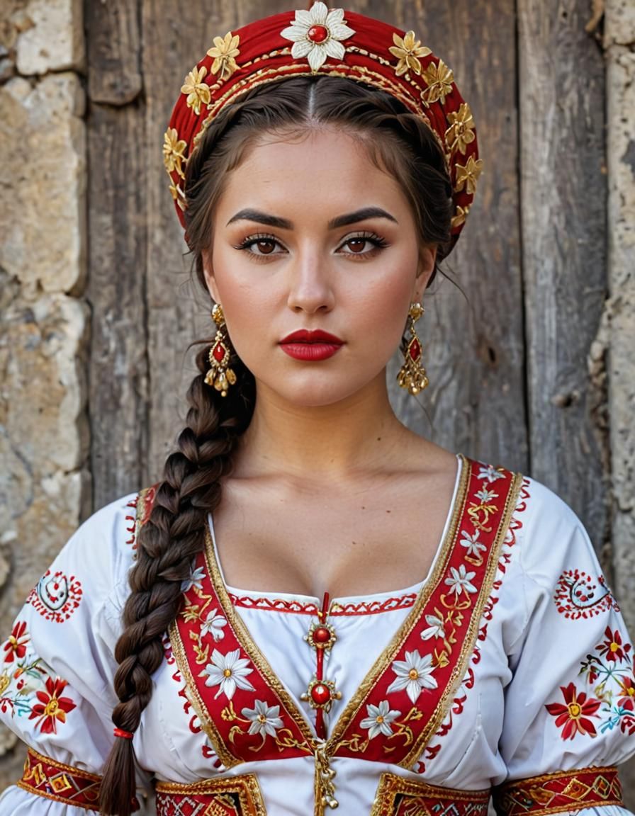 Macedonian Beauty in Traditional Dress, Digital Art