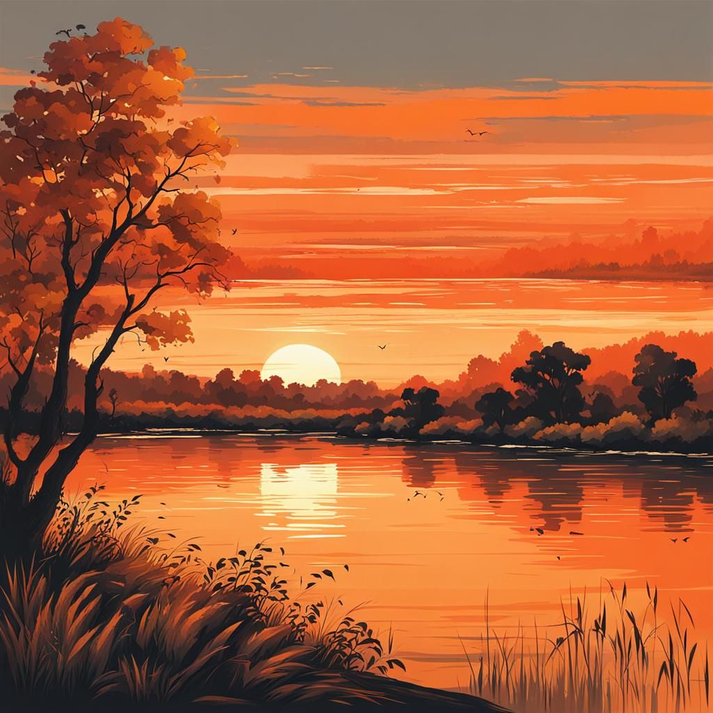 Orange palette riverscape at sunset  by @FleurTerreur