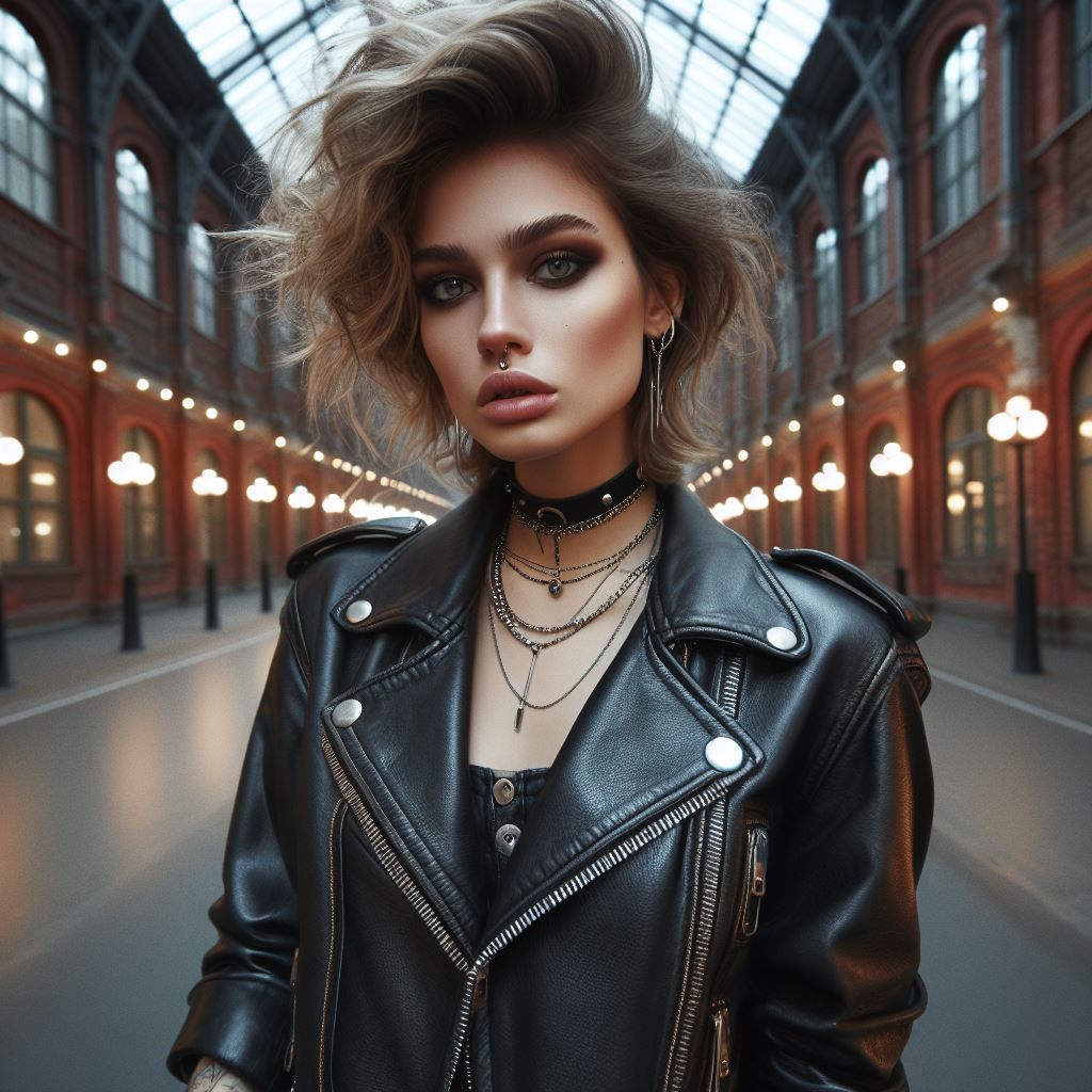 Punk rock girl in 80's leather look