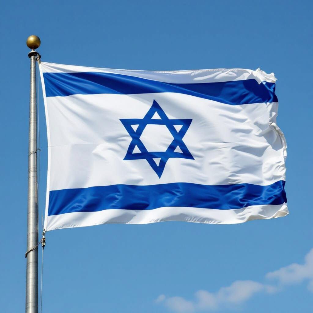 Realistic Israeli Flag Waving in Clear Blue Sky