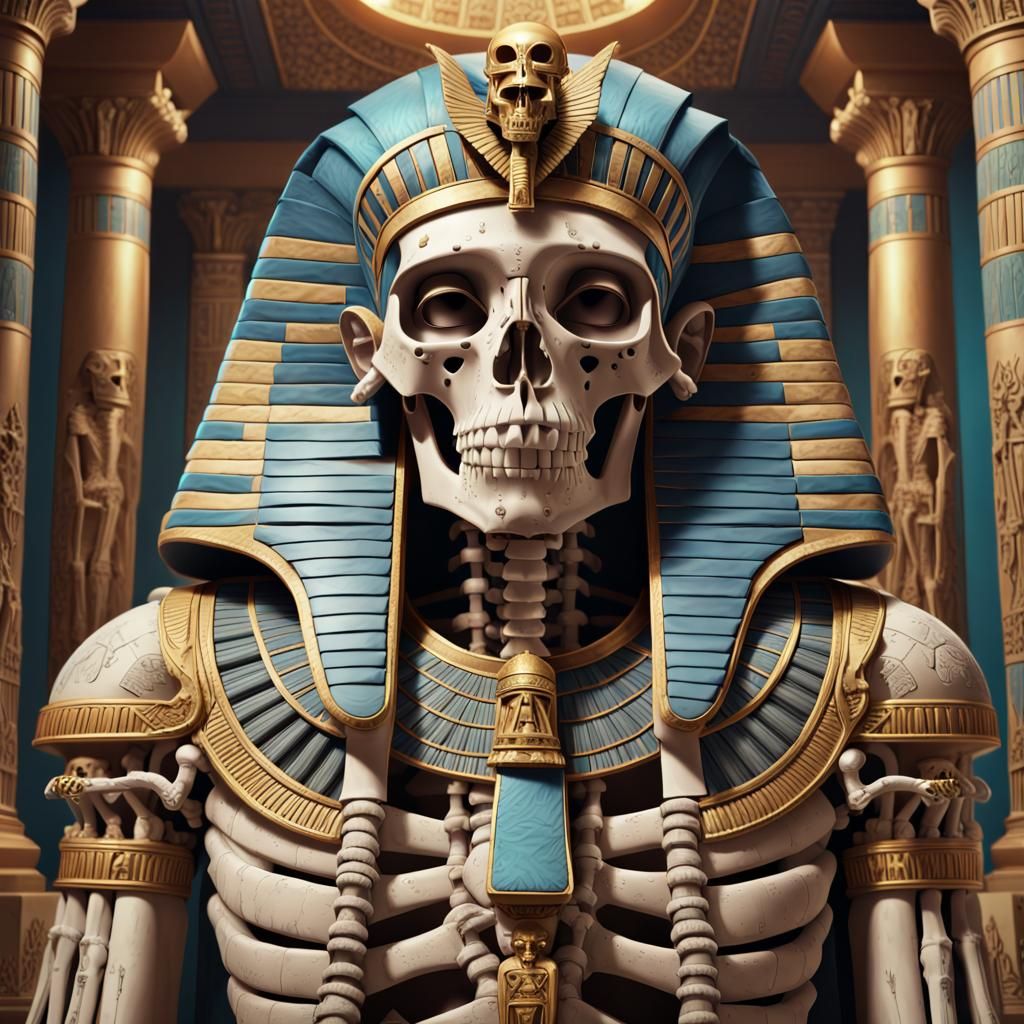 AN ORNATE EGYPTIAN sarcophagus JUST OPENED SHOWING A SKELETO...