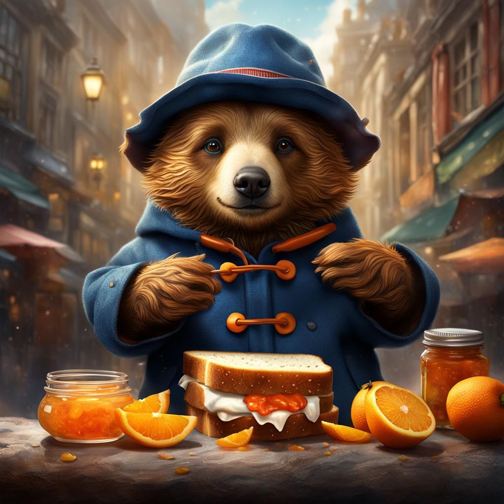 Paddington with orange marmalade sandwiche  by @Vochomurka
