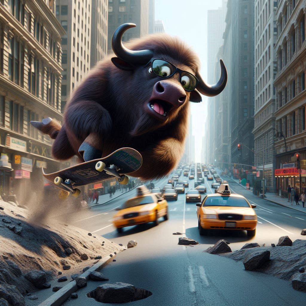 Buffalo on a Skate Board
