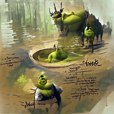 Shrek in his swamp concept art