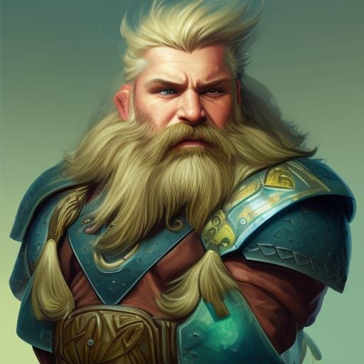 Male Dwarf Druid, Blond Hair, Short Blond Beard, Blue Eyes, Head And 