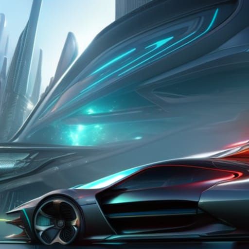 Futuristic car in futuristic city