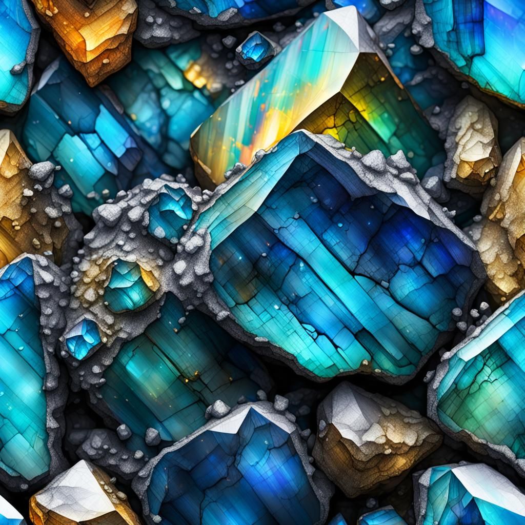 Labradorite Crystal Cluster in Graffiti Art Style