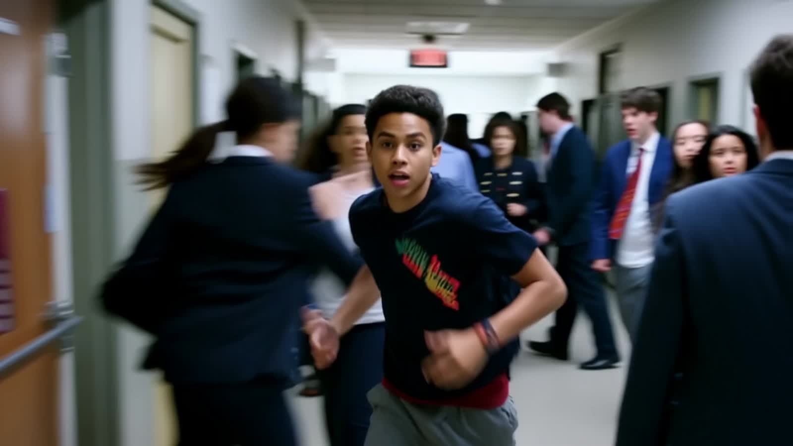 Oldish Gambino a revolutionary teenage rapper running from the police and the principal school hallways while rapping to...