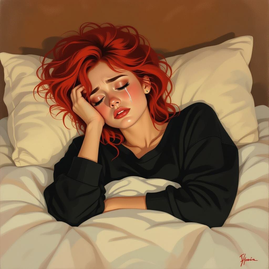 Sleepless Girl's Nightmare: Oil Painting in Gurney Style