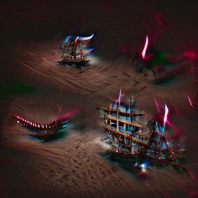 Pirate ship battle at midnight 8k resolution