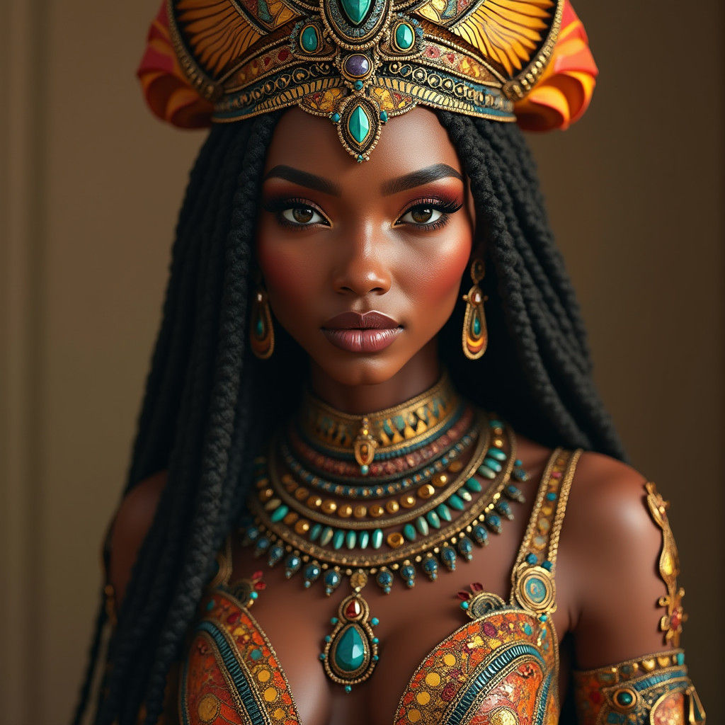 Hyperrealistic portrait of a beautiful Kemetic WoMan wearing...