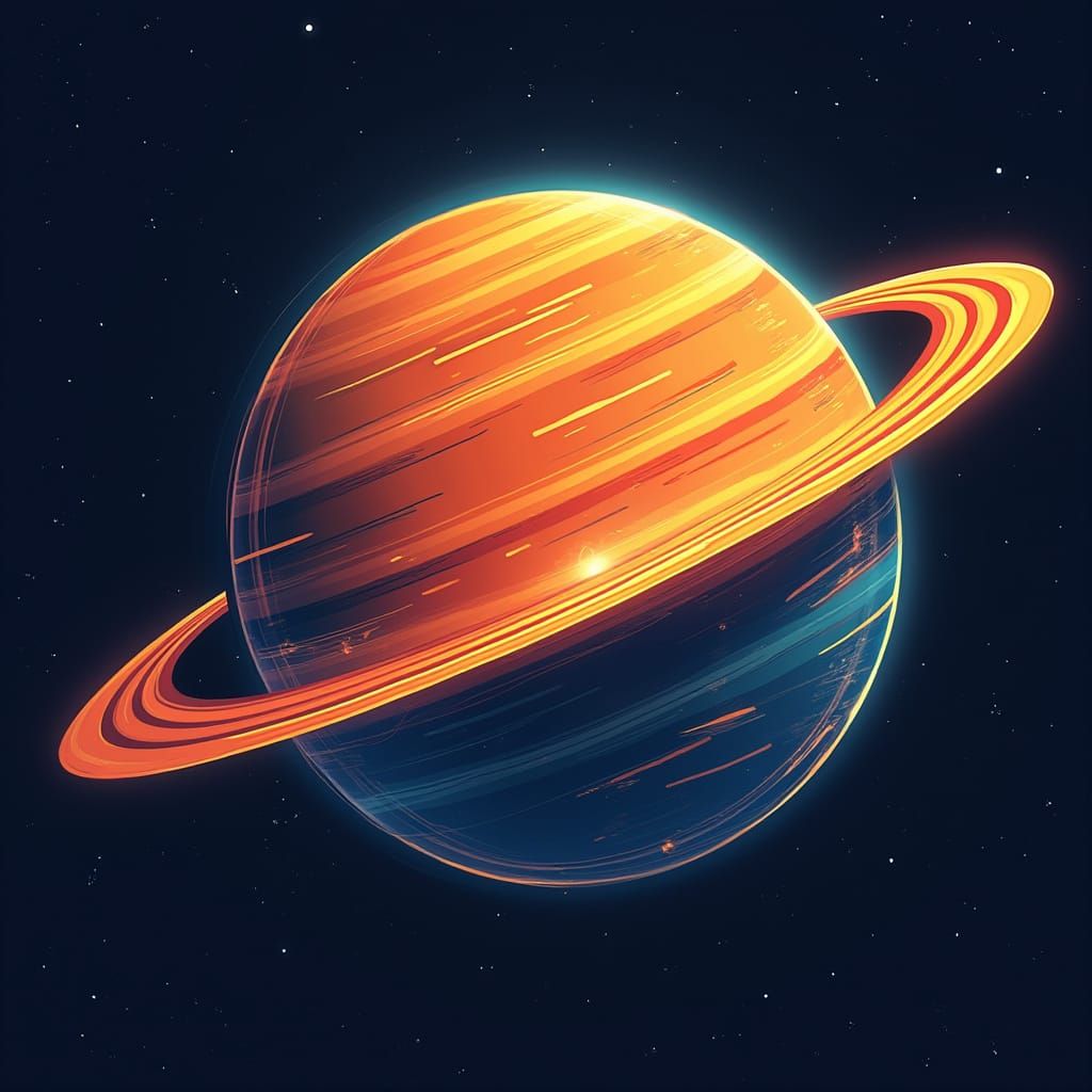 Futuristic Planet Logo in Vibrant Orange and Blue