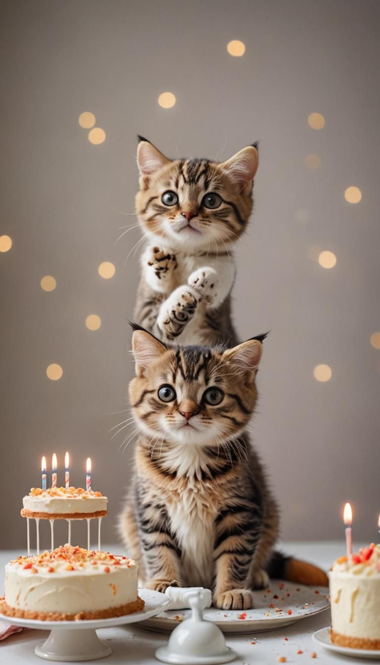 A cute cat is making cake Professional photography, bokeh, n...