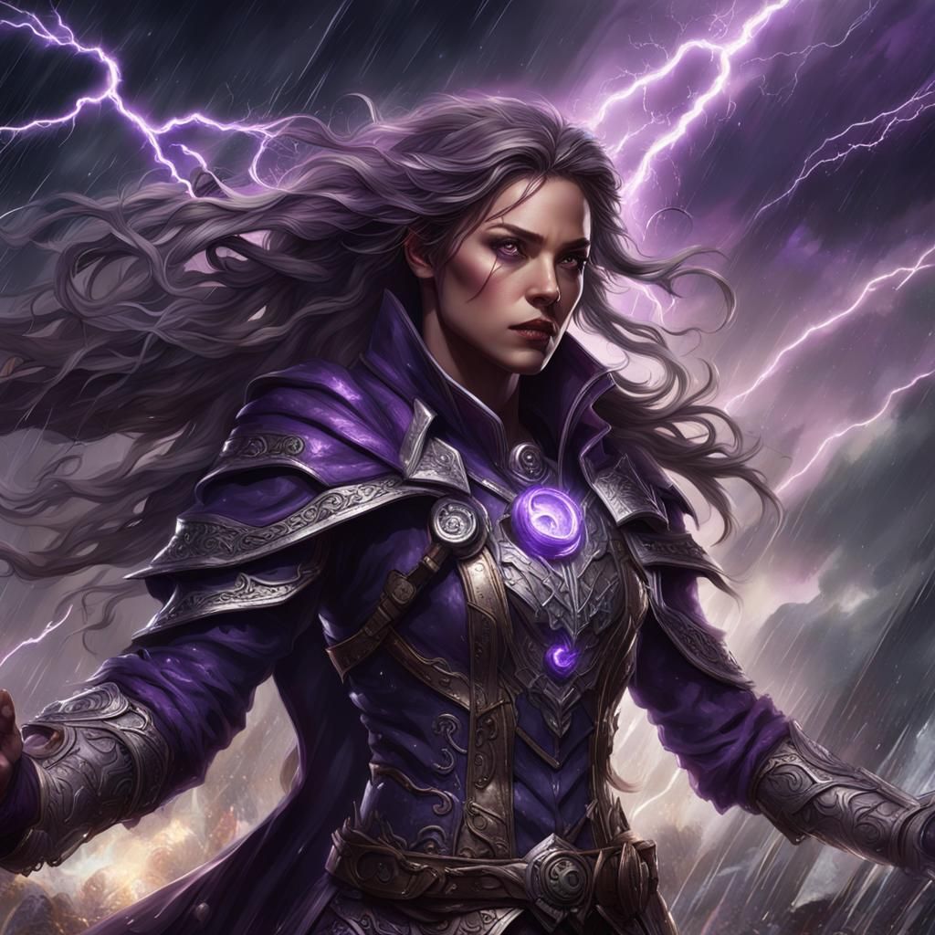 Female Protagonist Commanding The Weather, Dark, Storm, Lightning A 