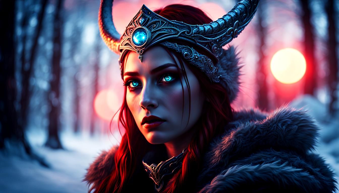 Particle Radiated Norse Mythology "Blood Vampire" abstract concept art: Skadi, the winter goddess. 