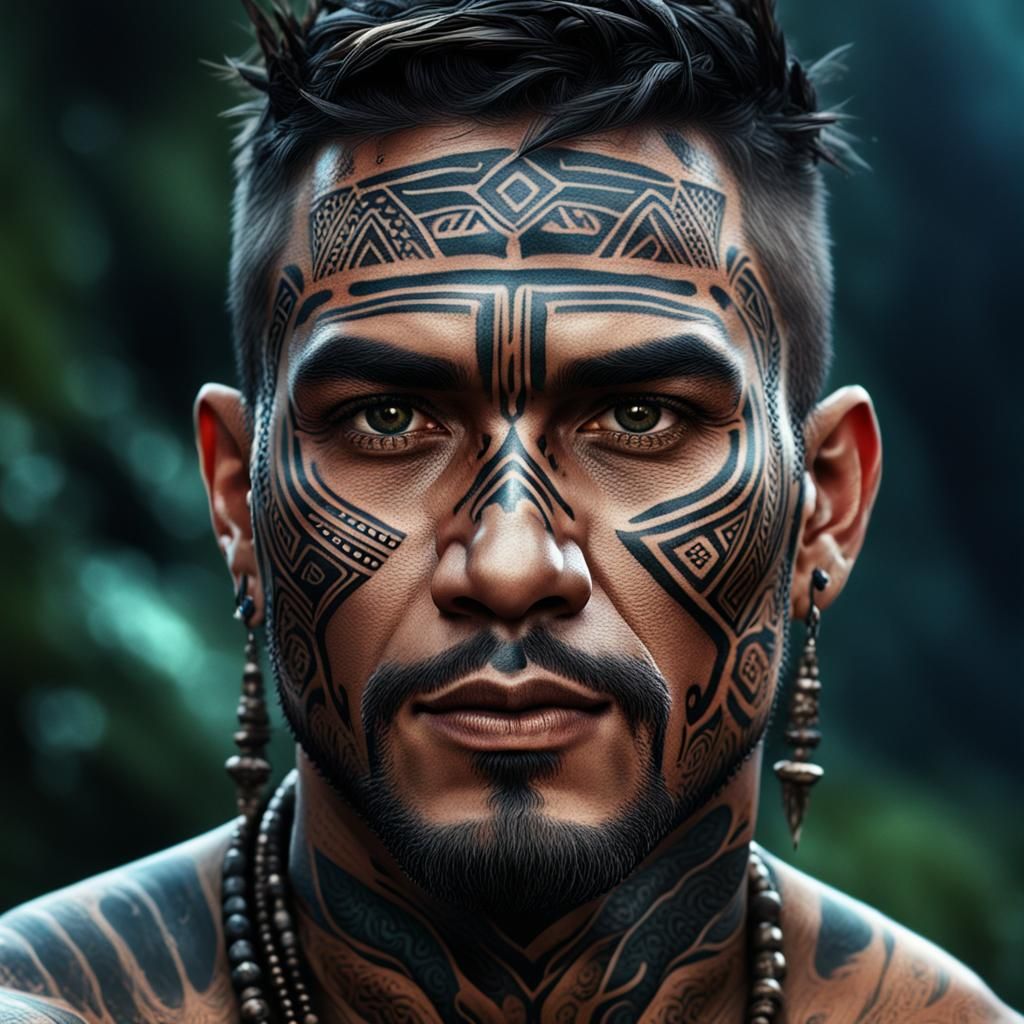 Photo close-up of a handsome man with a tribal black tatoo o...