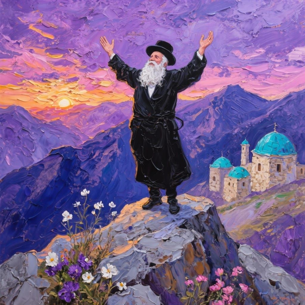 Hasidic Man in Impasto Oil Painting Sunset