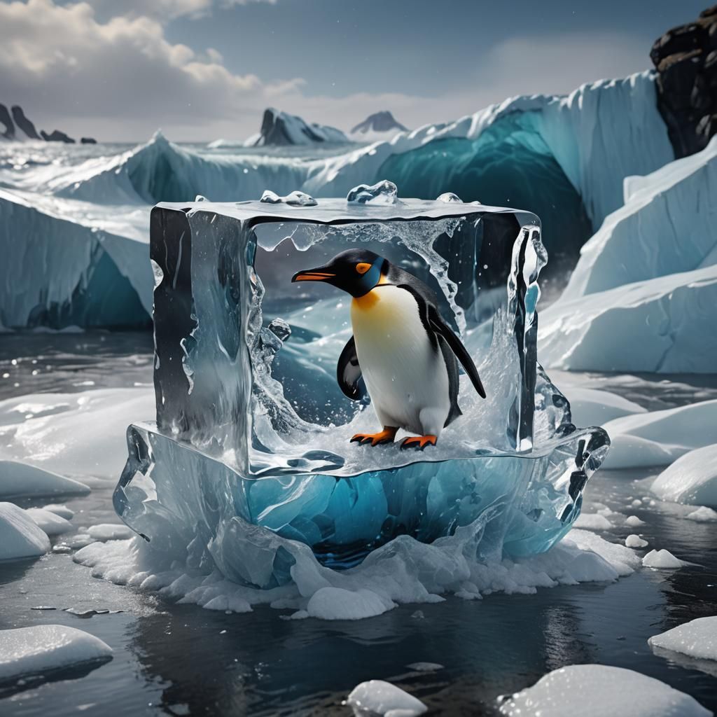 cube glass inside penguin Realism