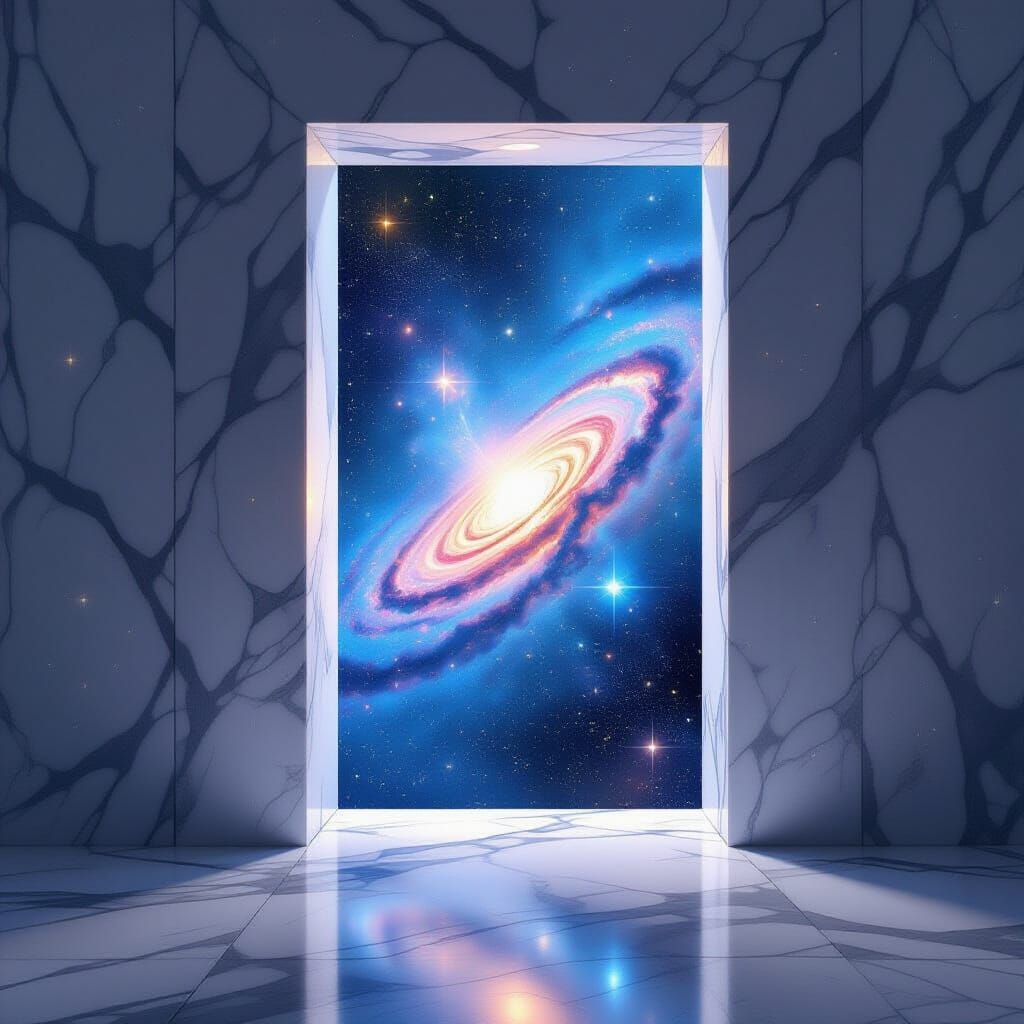 Marble Wall Portal to a Swirling Galaxy Universe