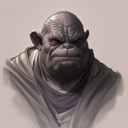 grey old grumpy ogre living in a castle