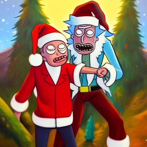 Rick and Morty Fighting Santa