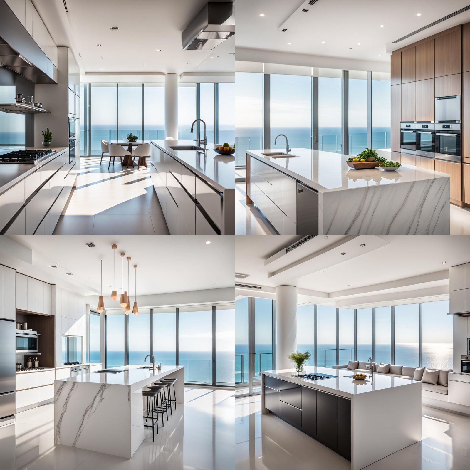 modern luxurious minimalistic kitchen in a penthouse overloo...