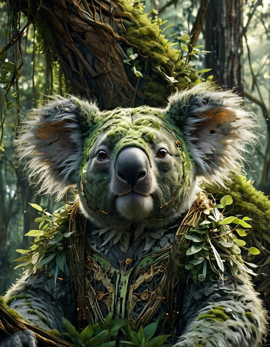 Divine koala: Eucalyptus koala deity presiding over the real...