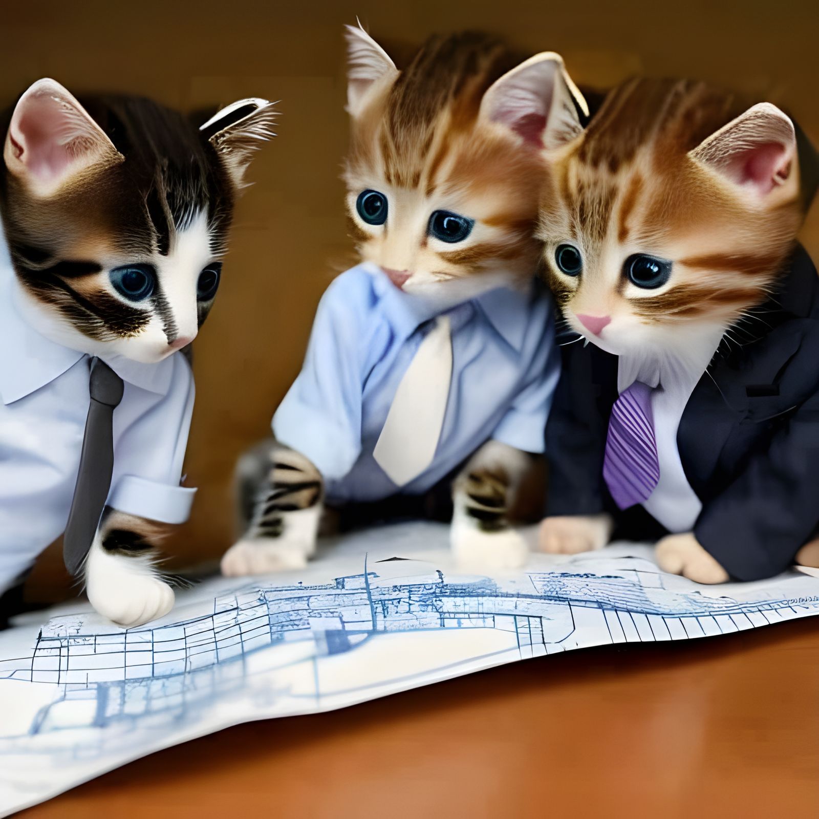 Meowlcolm, Pawl and Purrtrick discuss the plans for the new cat cafe.  by @RiffRaffMama