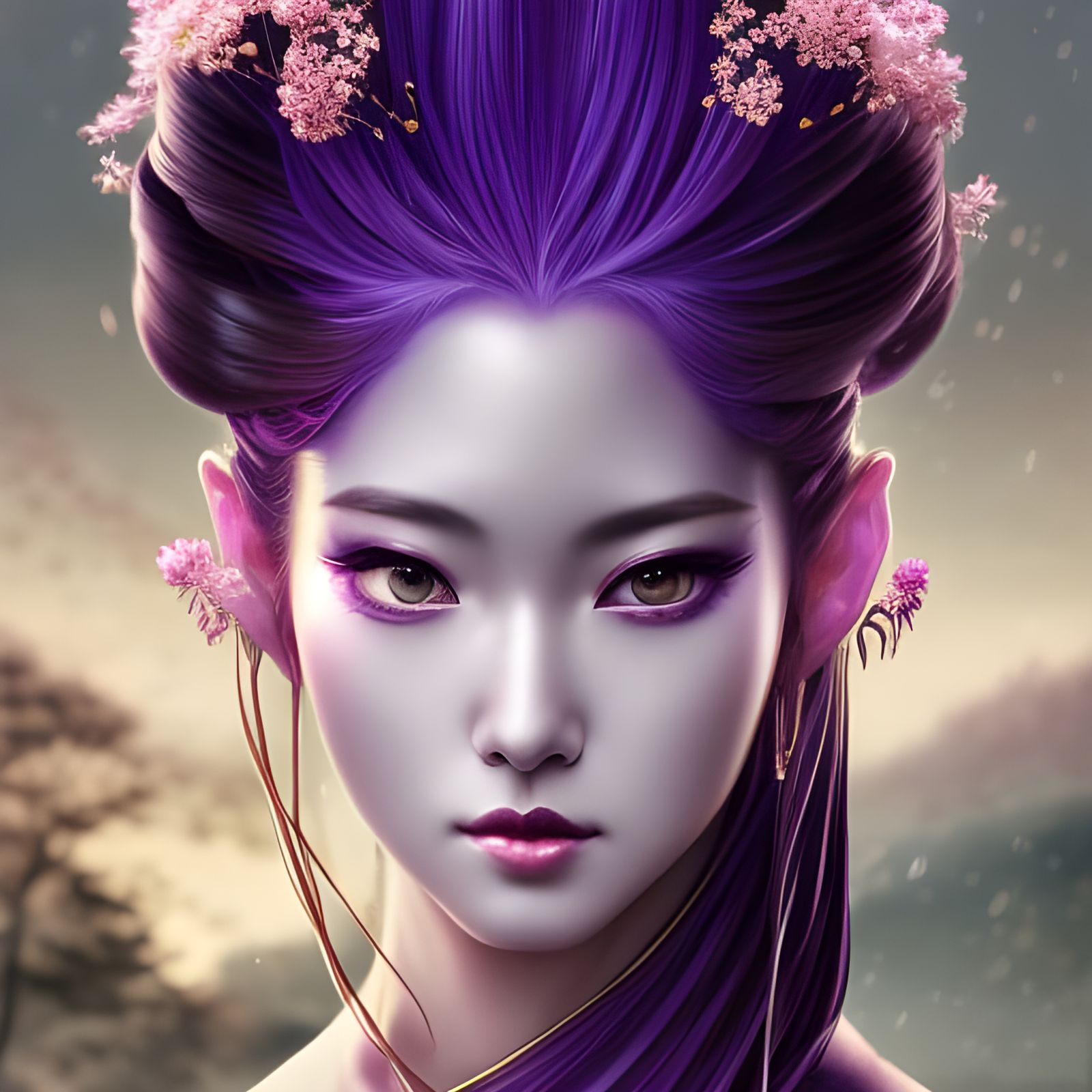 Artgerm, WLOP, Greg Rutkowski; purple portrait of a perfect sensual ...