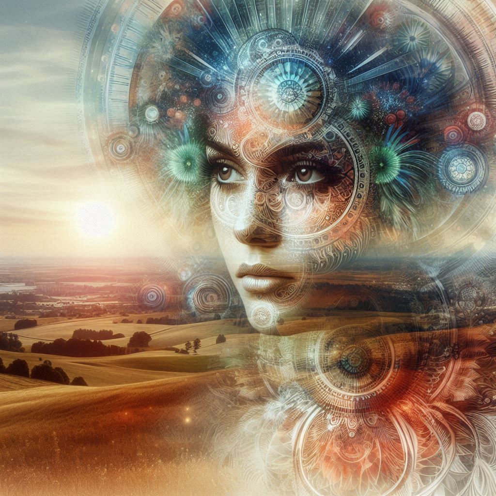 double exposure beautiful fantasy portrait landscape..