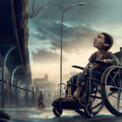 Skinny boy in a wheelchair