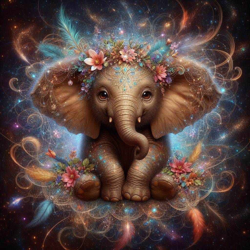 Cute Baby Ele in a cosmic universe