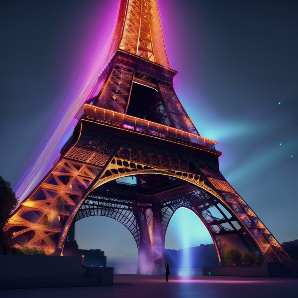 The Eiffel Tower melting under a laser beam, realistic