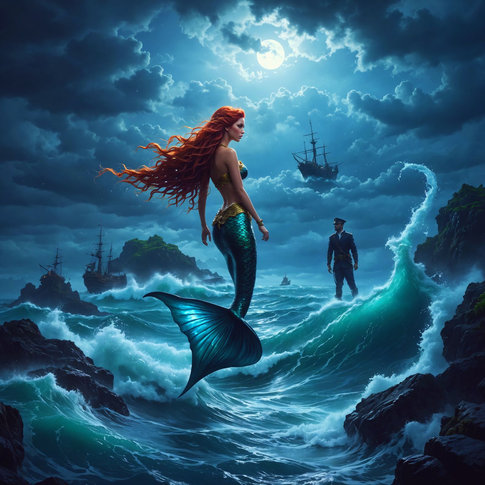Siren in Stormy Seas Fantasy Concept Art - AI Art