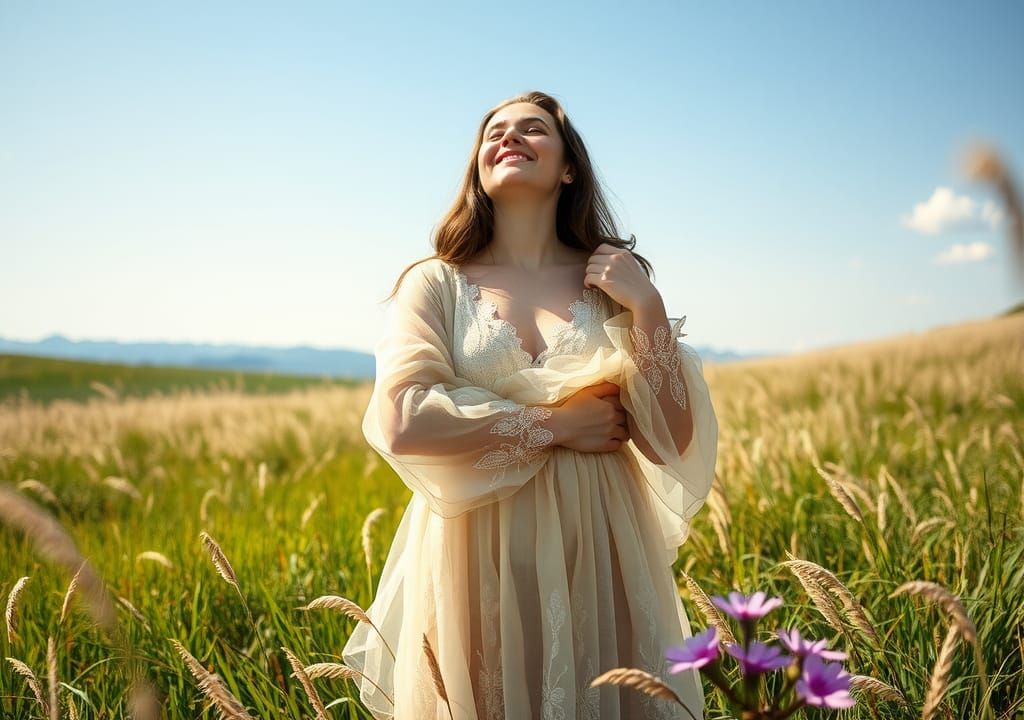 Standing in a field with flowers