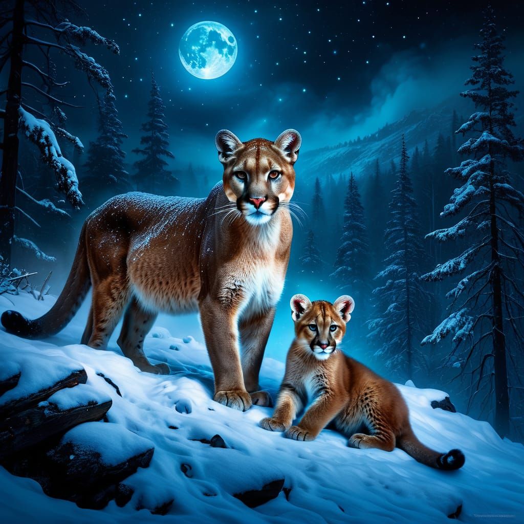 Cougar with cub