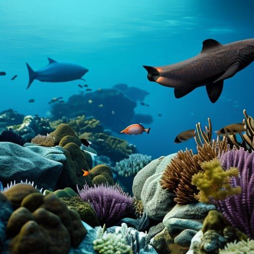 Coral reef, marine life, digital matte painting by James M. ...