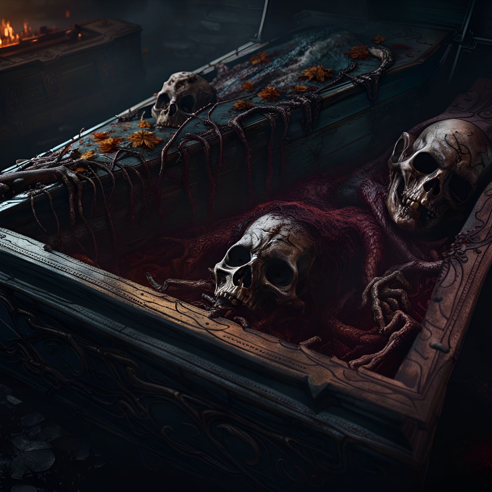 rotting human bodies in coffin