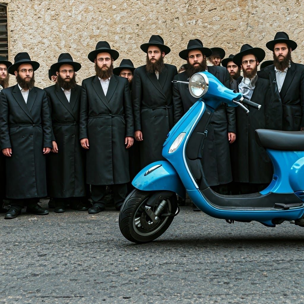 Charedi Protesters Confront a Bright Blue Scooter in a Tense...