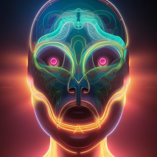 intricately detailed electric neon lightning portrait of an ...