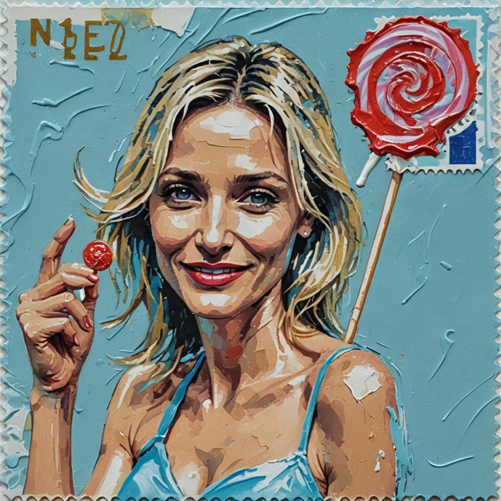 a stamp with a light blue background featuring a drawing of ...