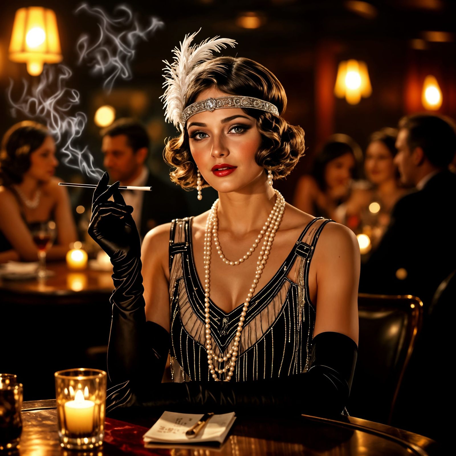 Flapper girl in a dimly lit 1920s Speakeasy  by @Clair de Lune