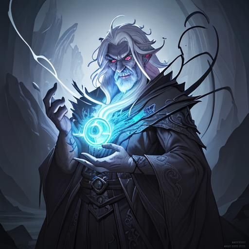 Mid evil old man mythical sorcerer glowing eyes with white h...