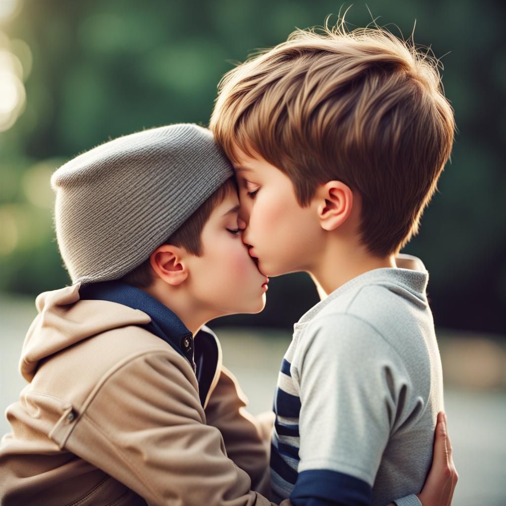 Cute boy kissing cute boy - AI Generated Artwork - NightCafe Creator