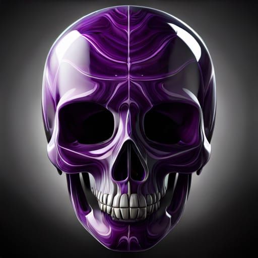 A close up of a human scull made of dark purple marble with light purple veins, nearly transparent, ultra realistic,  64 megapixels,vibrant...