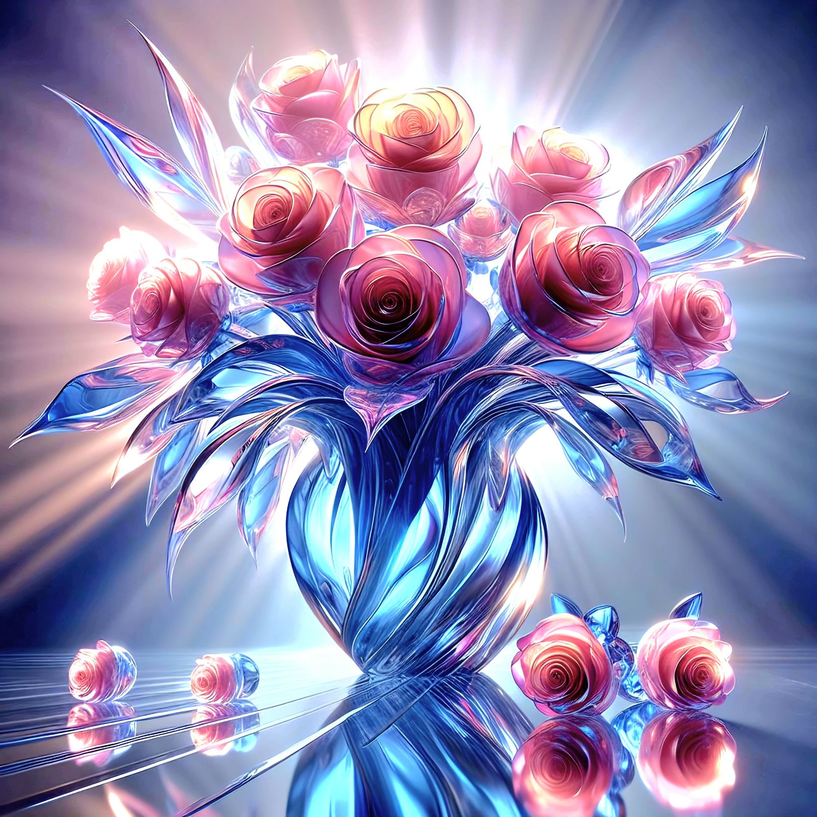 Crystal Vase of Glass Roses