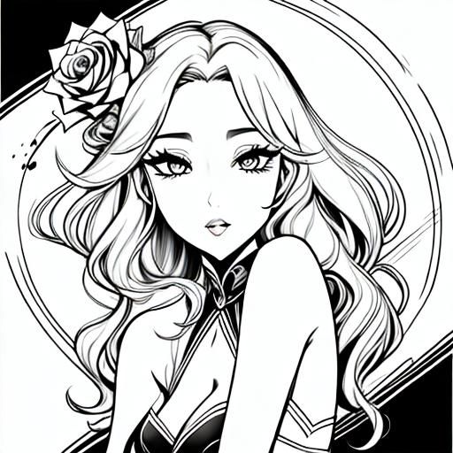 <lora:Coloring Page SD15:1.0> Rose, coloring_book line art, colouring in book colouring in page, clean lines, white background, black-and-wh...