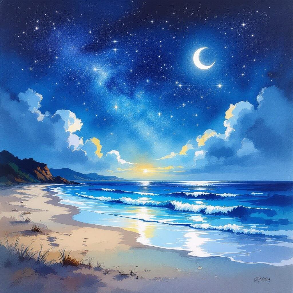 The sea under a starlit sky  by @Somei