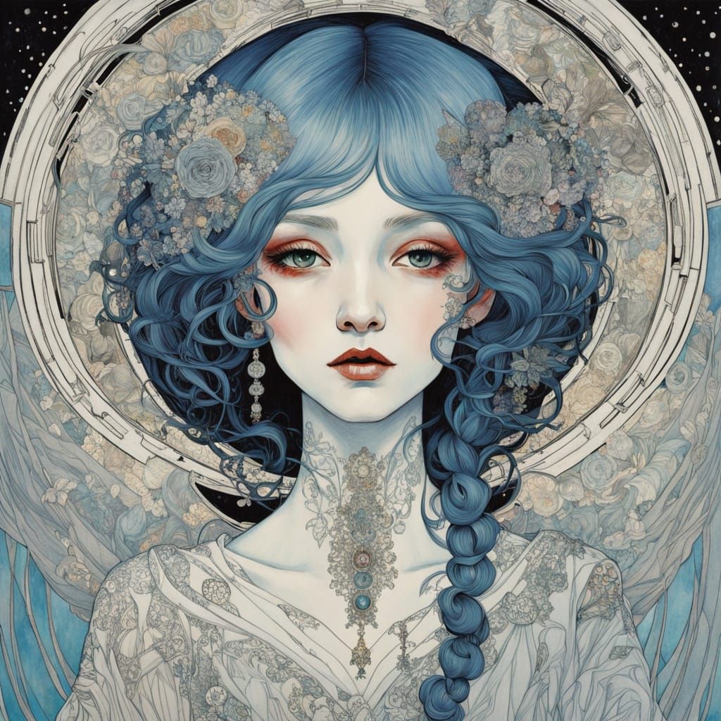 Angel of Death in all her wonder and glory, colourful organic line drawing by Aubrey Vincent Beardsley, ...  by @Mapont