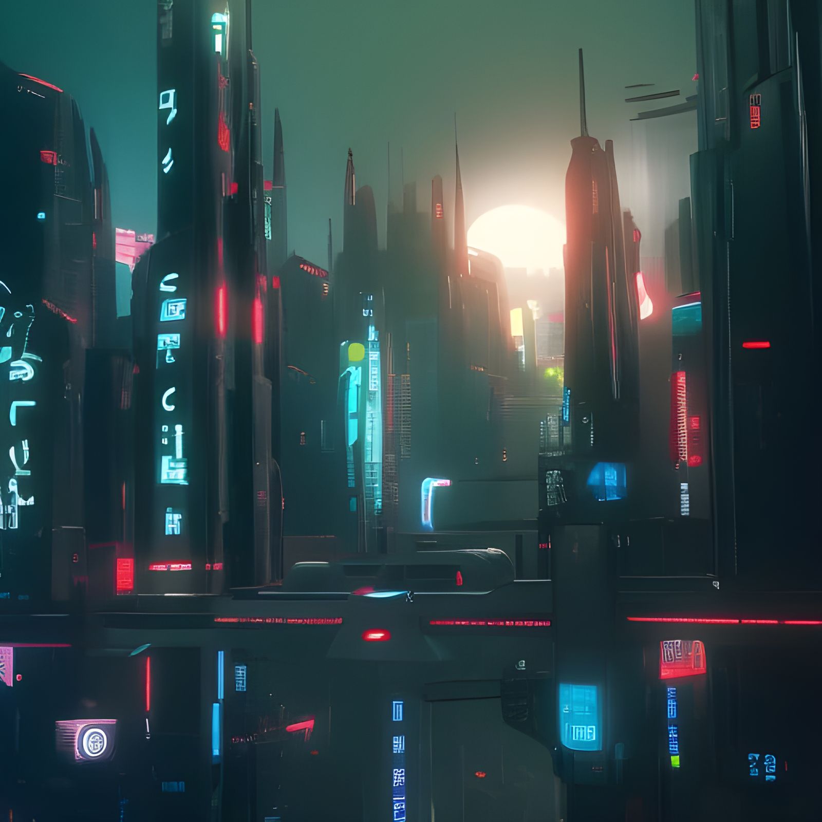 A gothic neon city in the afterglow of an artificial moon - AI ...